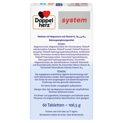 Abbildung der Produktverpackung Doppelherz system MAGNESIUM 500 DEPOT Seitenansicht rechts